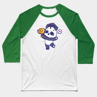 Cute Panda Holding Gold Throphy Cartoon Baseball T-Shirt